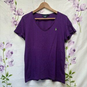 Ralph Lauren Purple Logo Cotton V Neck Short Sleeve T Shirt